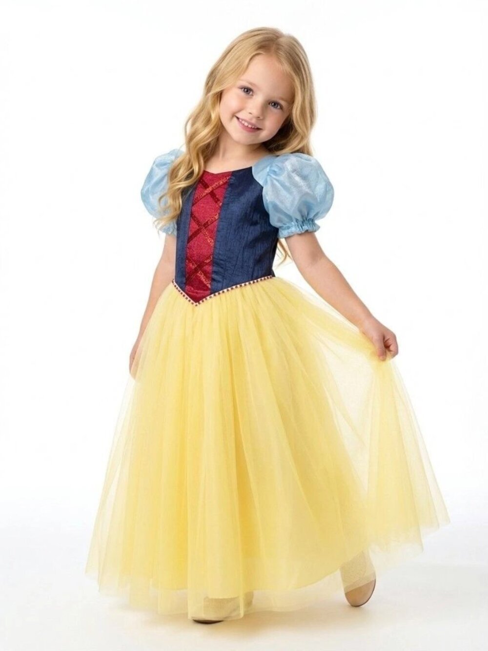 Girls Snow White Princess Dress with Red Cape Yellow Tulle (Size 5)